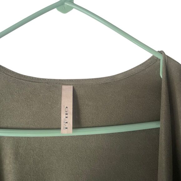 Gilli Size Large Green Faux Suede Open Front Duster Long Cardigan Top - Picture 6 of 8